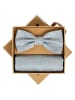 Finshley & Harding London Fliege und Einstecktuch in silber hellblau - 0001
