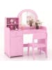 COSTWAY 2 in 1 Schminktisch Set Kinder mit LED in Rosa