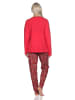 NORMANN Damen Schlafanzug lang mit lässigem Print und Allover-Muster - 86323 in rot