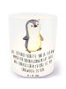 Mr. & Mrs. Panda Windlicht aus Glas Pinguin Tourette mit Spruch in Transparent