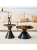 ABRIHOME Couchtisch Set in Walnuss Schwarz 2-tlg rund mit Konus Metall