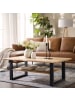 home24 home24 Massiver Couchtisch aus Holz teilmassiv in Eiche / Schwarz - 113 x 44 x 87 cm in Braun