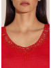 MADELEINE Kurzarm Leinen-Shirt mit Spitzenbesatz in rot