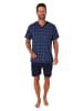 NORMANN kurzarm Schlafanzug Shorty Pyjama karierten Oberteil - 71935 in blau-melange