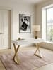 KADIMA DESIGN Schreibtisch 118x76x57 cm Holz Hochglanz Metallbeine Golden