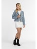DreiMaster Vintage Damen Kurze Blazerjacke in Blau Wollweiss Streifen