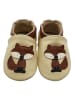 Yalion Baby-Lederlaufschuhe mit rutschfester Sohle – Cremefarben mit Fuchsmotiv 