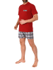 NORMANN Schlafanzug kurzarm Shorty mit karierter Jersey Hose in rot
