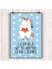 Mr. & Mrs. Panda Poster Einhorn Herz mit Spruch in Blau Pastell