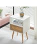 ABRIHOME Beistelltisch in Weiß Rattan 40x30x55 cm mit 1 Schublade Massivholzbeinen