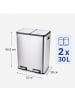 relaxdays Mülleimer in Silber - 2x 30 l
