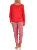 NORMANN langarm Schlafanzug Pyjama Katzen und karierter Jersey Hose - 66208 in rot