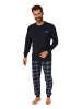 NORMANN langarm Schlafanzug Pyjama Bündchen und karierter Jersey Hose - 83162 in navy