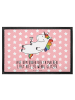 Mr. & Mrs. Panda Fussmatte Einhorn Blümchentail mit Spruch in Rot Pastell