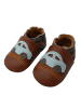 Yalion Babyschuhe aus Leder mit rutschfester Sohle – Braun mit Auto-Muster