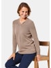 GOLDNER Pullover V-Pullover mit Schmuckelement in taupe