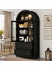 ABRIHOME Hochschrank in Schwarz 80x36x170 cm mit Schubladen Glastüren Bogen Design