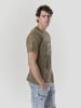 KOROSHI Crew cotton print-emb washed t-shirt in khaki