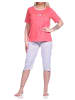 NORMANN Schlafanzug Capri Pyjama BlümchenMuster und Caprihose - 74528 in rot