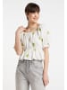 myMo Damen Bestickte Cropped-Bluse in Weiss Grün