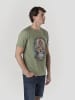 KOROSHI Crew t-shirt baumwolle druck-emb in khaki