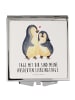 Mr. & Mrs. Panda Handspiegel Pinguin umarmen mit Spruch in Weiß