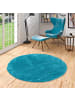 Pergamon Hochflor Langflor Teppich Aloha Rund in Türkis