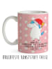 Mr. & Mrs. Panda Kaffeebecher Einhorn Weihnachtsmann mit Spruch in Rot Pastell