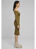Urban Classics Urban Classics Damen Ladies Off Shoulder Longsleeve Rib Dress in tiniolive