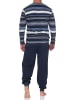 NORMANN Langarm Schlafanzug Pyjama Bündchen Streifen auch in Übergröße in marine