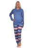 NORMANN Pyjama lang Bündchen und gestreifter Hose - 81598 in blau