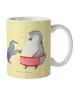 Mr. & Mrs. Panda Kaffeetasse Pinguin mit Kind ohne Spruch in Gelb Pastell