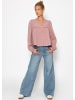SASSYCLASSY Musselin Bluse mit V-Ausschnitt und Fransen in Altrosa