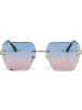 styleBREAKER Rechteckige Sonnenbrille in Gold / Blau-Rosa Verlauf