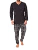 NORMANN Schlafanzug langarm Pyjama mit karierter Jersey Hose in anthrazit