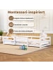ABRIHOME Kinderbett in Weiß 90x200 cm Montessori mit Sicherheitsumrandung Kiefernholz