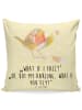 Mr. & Mrs. Panda 40 x 40 Kissen Rotkehlchen Federn mit Spruch in Gelb Pastell