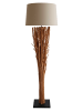 SalesFever Stehlampe 175 cm handgefertigt aus Treibholz mit Leinen Lampenschirm in Weiß