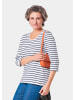 GOLDNER Kurzgröße:  Jerseyshirt mit Rundhals in weiß / marine / geringelt