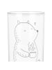 Mr. & Mrs. Panda Wasserglas Bär Morgenkaffee mit Spruch in Transparent