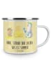 Mr. & Mrs. Panda Camping Emaille Tasse Sommerfreude mit Spruch in Gelb Pastell