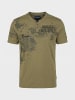 KOROSHI Henley cotton print-emb washed t-shirt in khaki