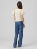Vero Moda Geripptes Rüschen T-Shirt Kurzarm Strick Shirt VMGINNY in Beige