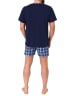NORMANN Schlafanzug kurzarm Shorty mit karierter Jersey Hose - 86238 in navy