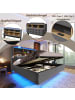 ABRIHOME Polsterbett in Grau 140x200 cm mit LED Stauraum USB C Leinenstoff