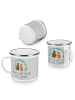 Mr. & Mrs. Panda Camping Emaille Tasse Polterabend Spaß mit Spruch in Heather Grey