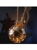 MARELIDA LED Glaskugel mit Juteseil beleuchtet mit Timer D: 20cm in grau