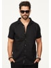 behype Kurzarmhemd - aus Leinen Sommerhemd im Regular-Fit in Schwarz