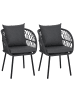 MCW 2er-Set Gartenstuhl Q38 Seilgeflecht, Gestell schwarz, Polster anthrazit