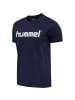 Hummel Logo T-Shirt Sport Kurzarm Rundhals Shirt aus Baumwolle HMLGO in Blau